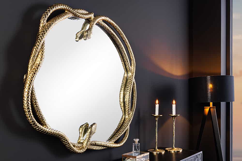 Dekorativer Spiegel SNAKE L 50cm gold Metall Schlangen-Skulptur