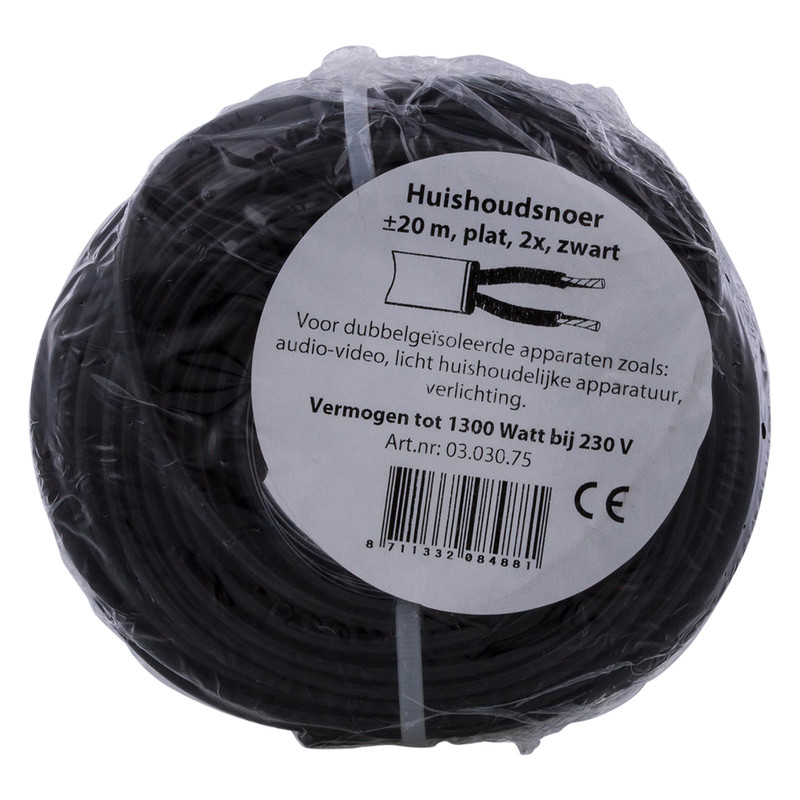 Huishoudkabel plat H03VVH2-F 20m 2x0,75mm² zwart
