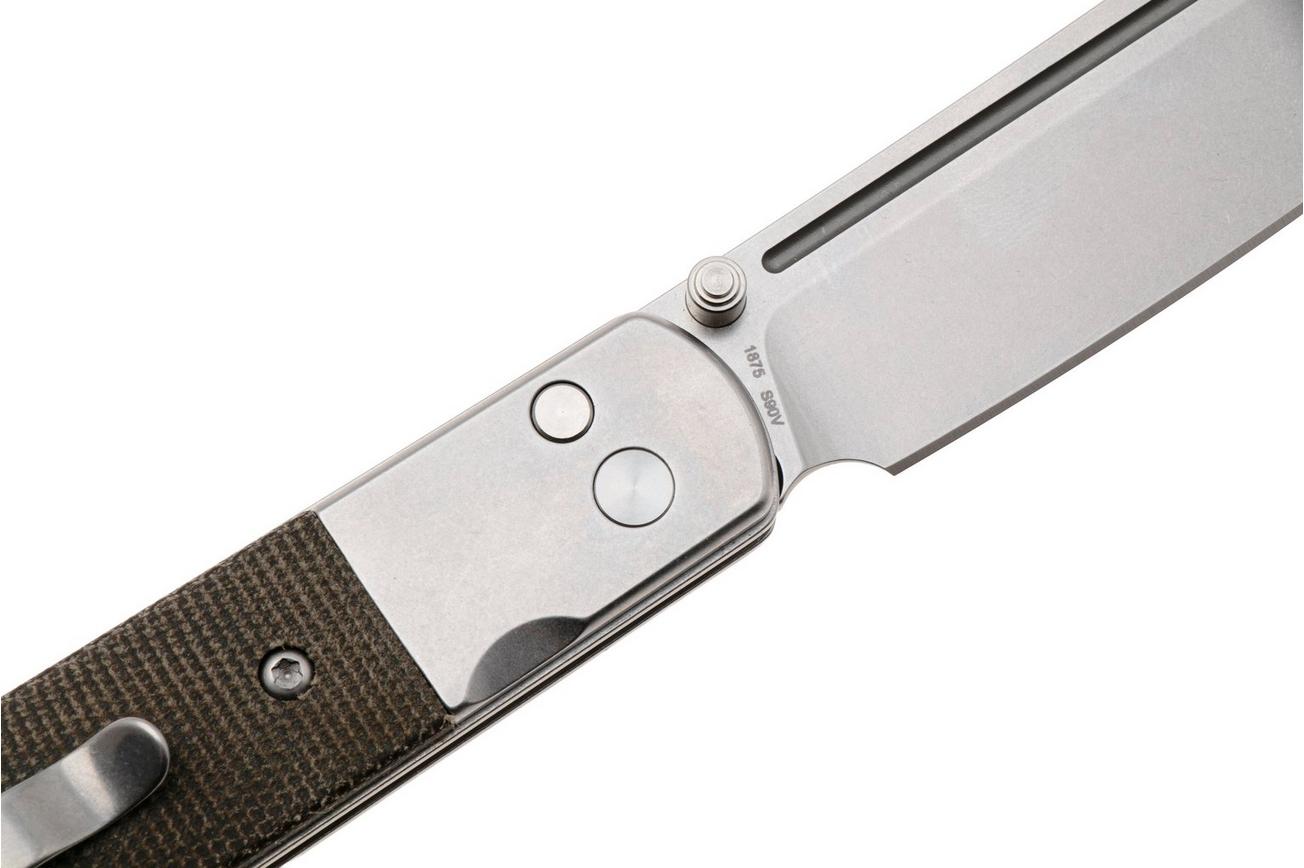 Artisan Cutlery Holm 1875G-ODG, Stonewashed CPM S90V, Steel/Green Micarta Inlay zakmes