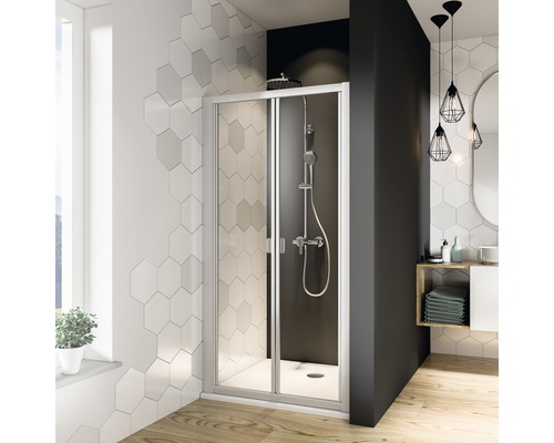 Breuer Fara 4 vouwdeur 80 cm, helder glas, wit profiel.