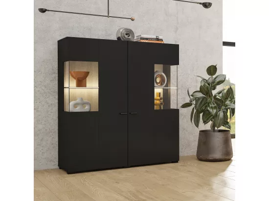 Vaisselier 2 portes Akram Noir et Bois