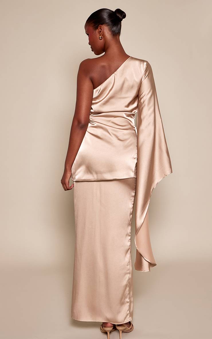 Taupe Jupe Longue Satinée À Volants