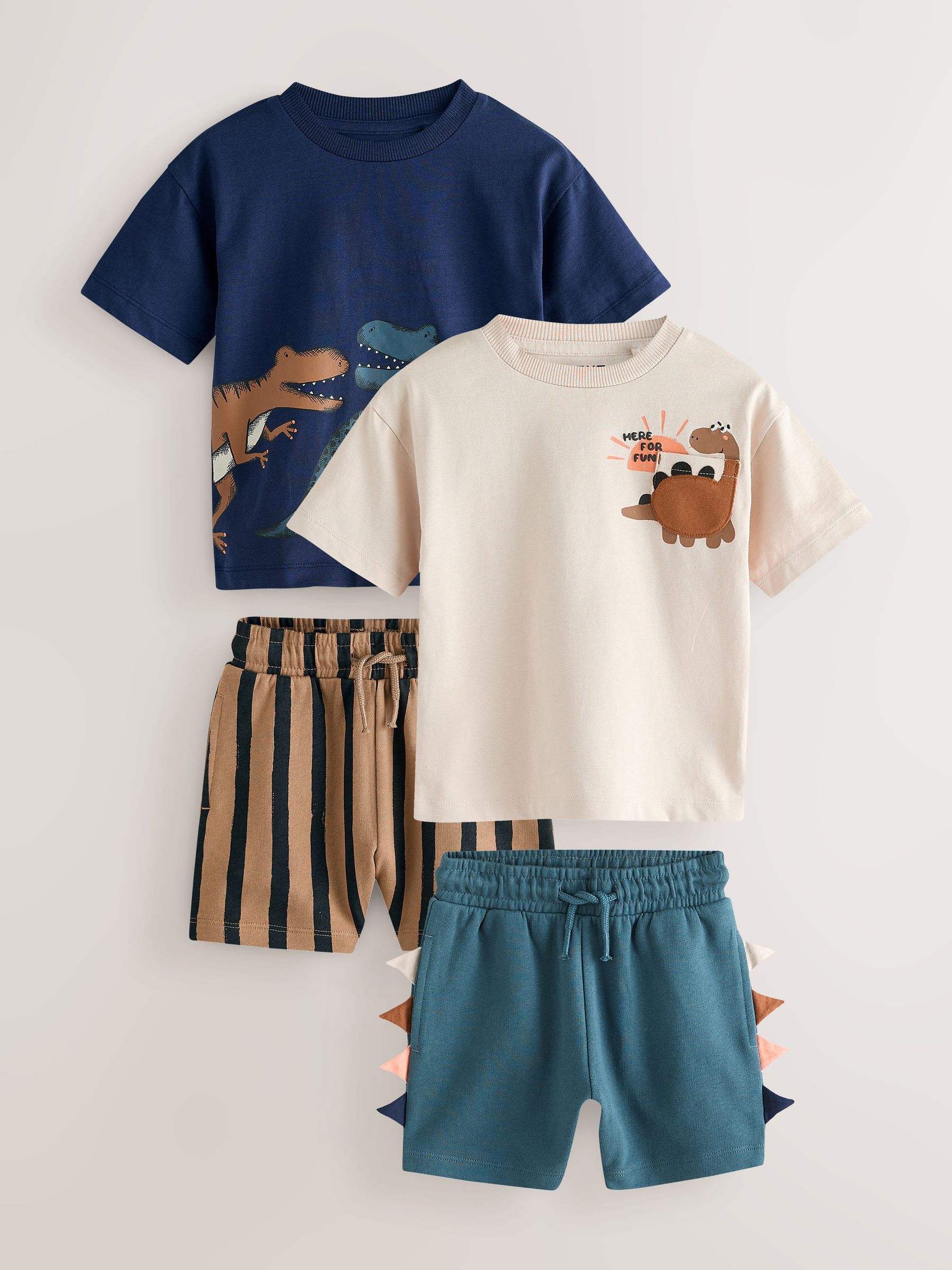 Marineblauw/kiezelkleurig - Set van 2 T-shirts met korte mouwen en shorts (3 mnd - 7 jr) (3 mnd - 7 jr)