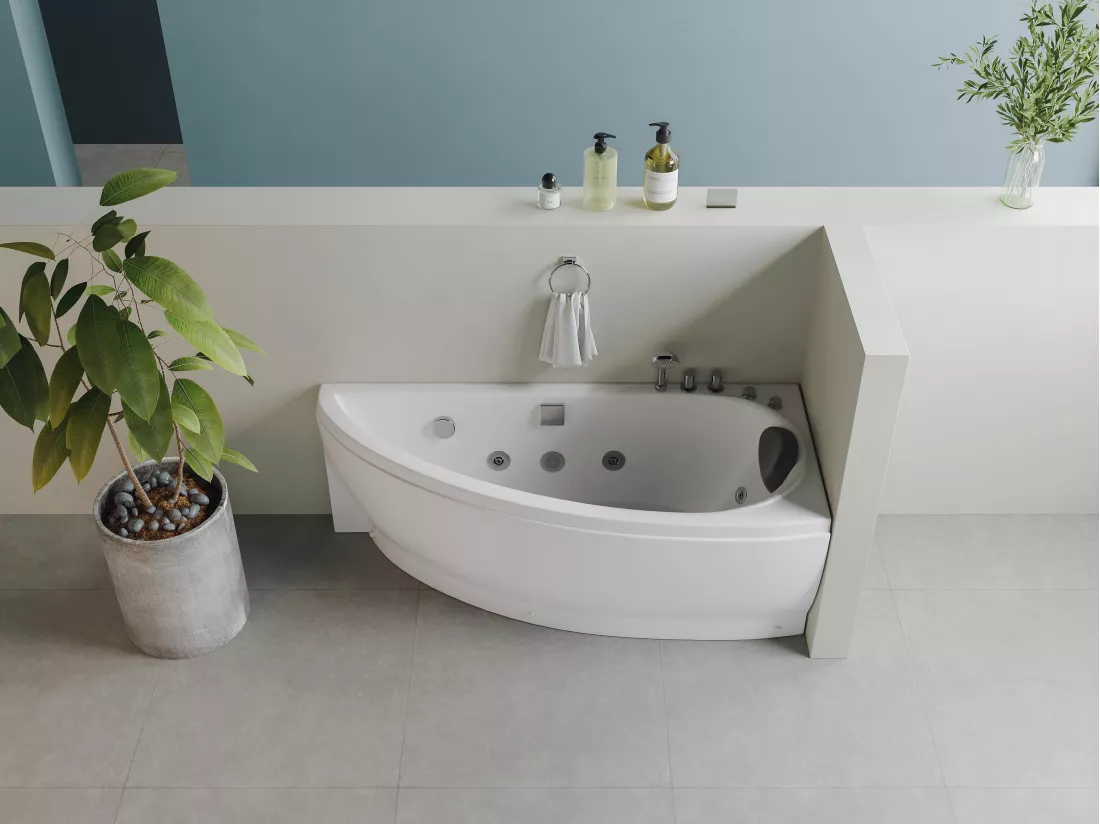 Baignoire balnéo asymétrique blanche - 1 place - 160 x 75 cm - Angle droit - TABANA