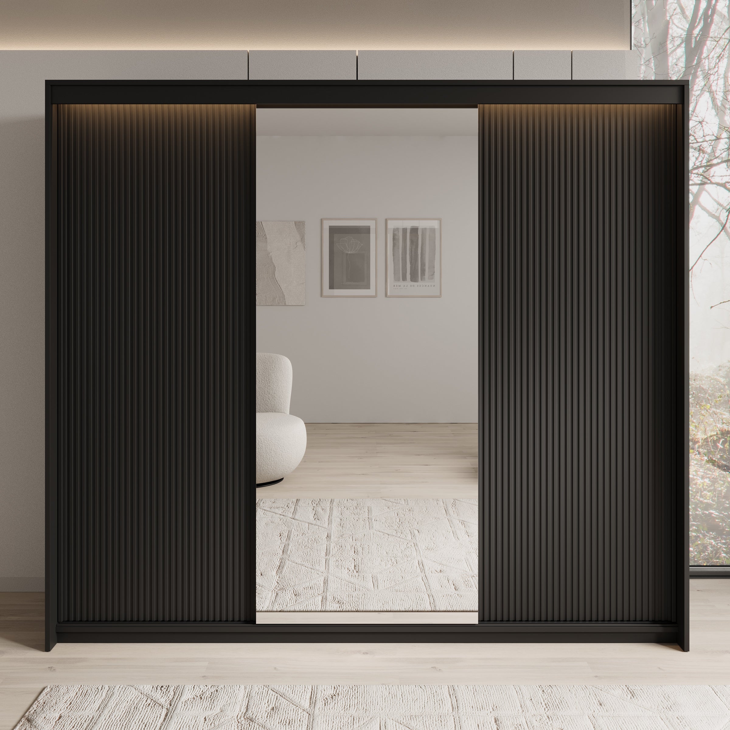 Timoteo - Kledingkast met schuifdeuren - Zwart - 250x63x222 cm
