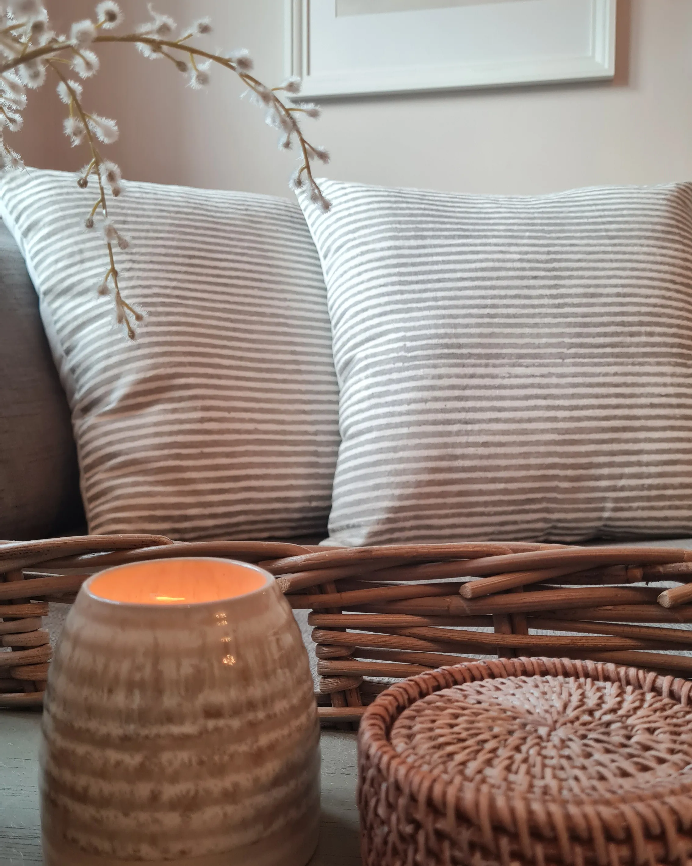 Set van 2 sierkussens KANPAS Linnen 50 x 50 cm Grijs gestreept