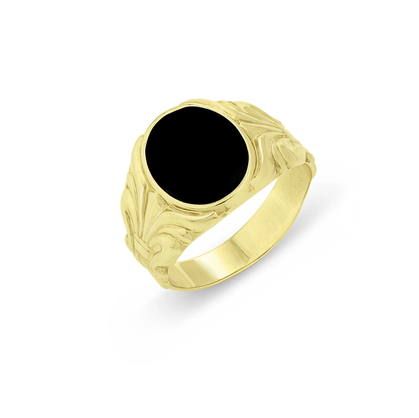Seitlich verzierter Herrenring mit echt Onyx