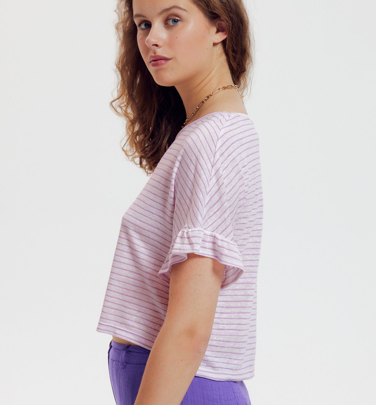 T-shirt rayé Femme - Lilas clair