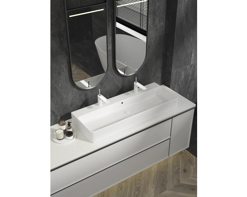 Jungborn dubbele wastafel THREE 1100 x 420 mm wit glanzend incl. keramische afvoerplug