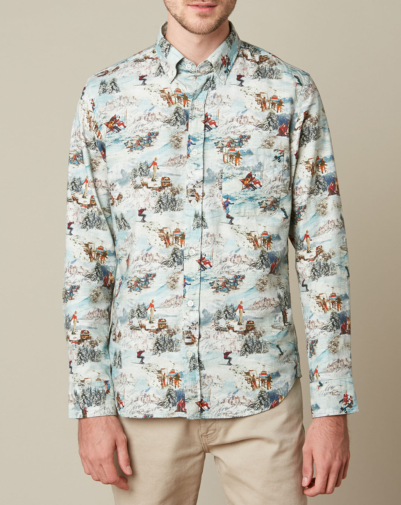 Hartford Chemise Slim Fit Side imprimée bleu clair