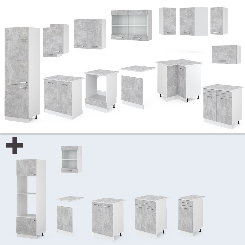 VICCO KÜCHENZEILE R-LINE ECKKÜCHE WINKEL KÜCHE EINBAU BETON MIT ARBEITSPLATTEN