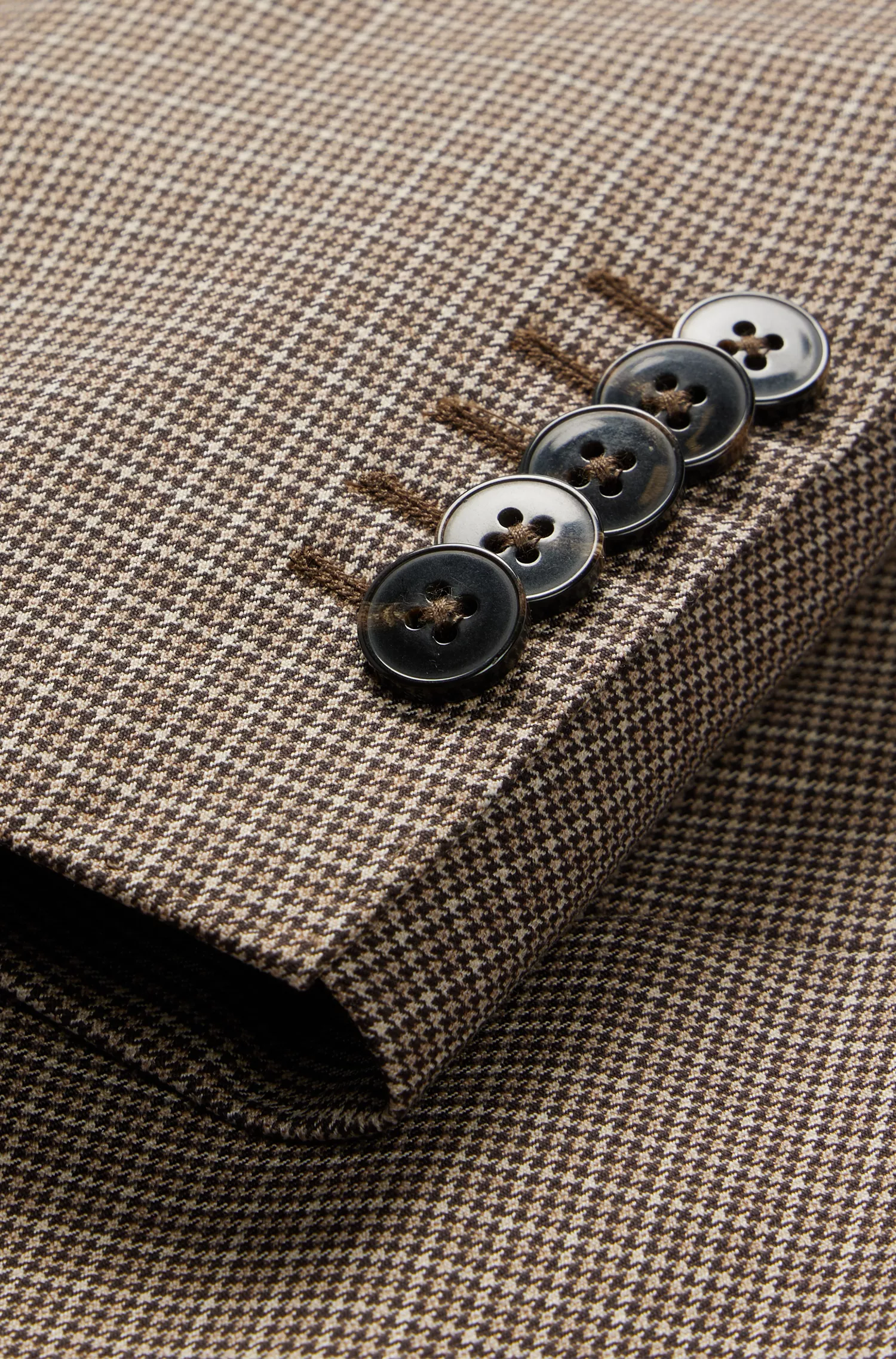 Terno BOSS Camel Slim-fit em lã virgem xadrez