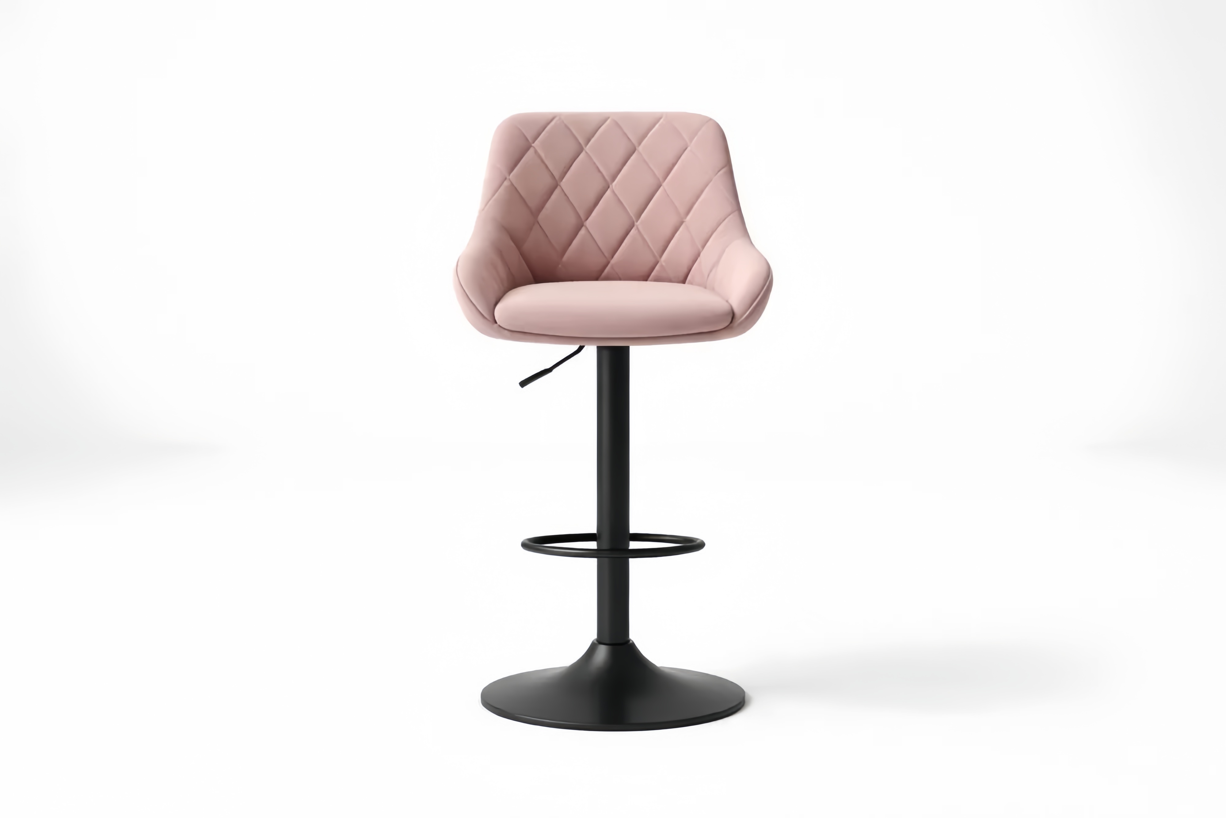 Höhenverstellbarer Barhocker aus rosa Samt mit schwarzem Stahlfuß