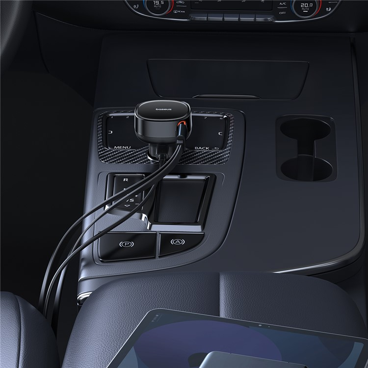 (55W) USB C Auto KFZ Ladegerät mit einziehbarem USB C / Lightning Kabel - Schwarz