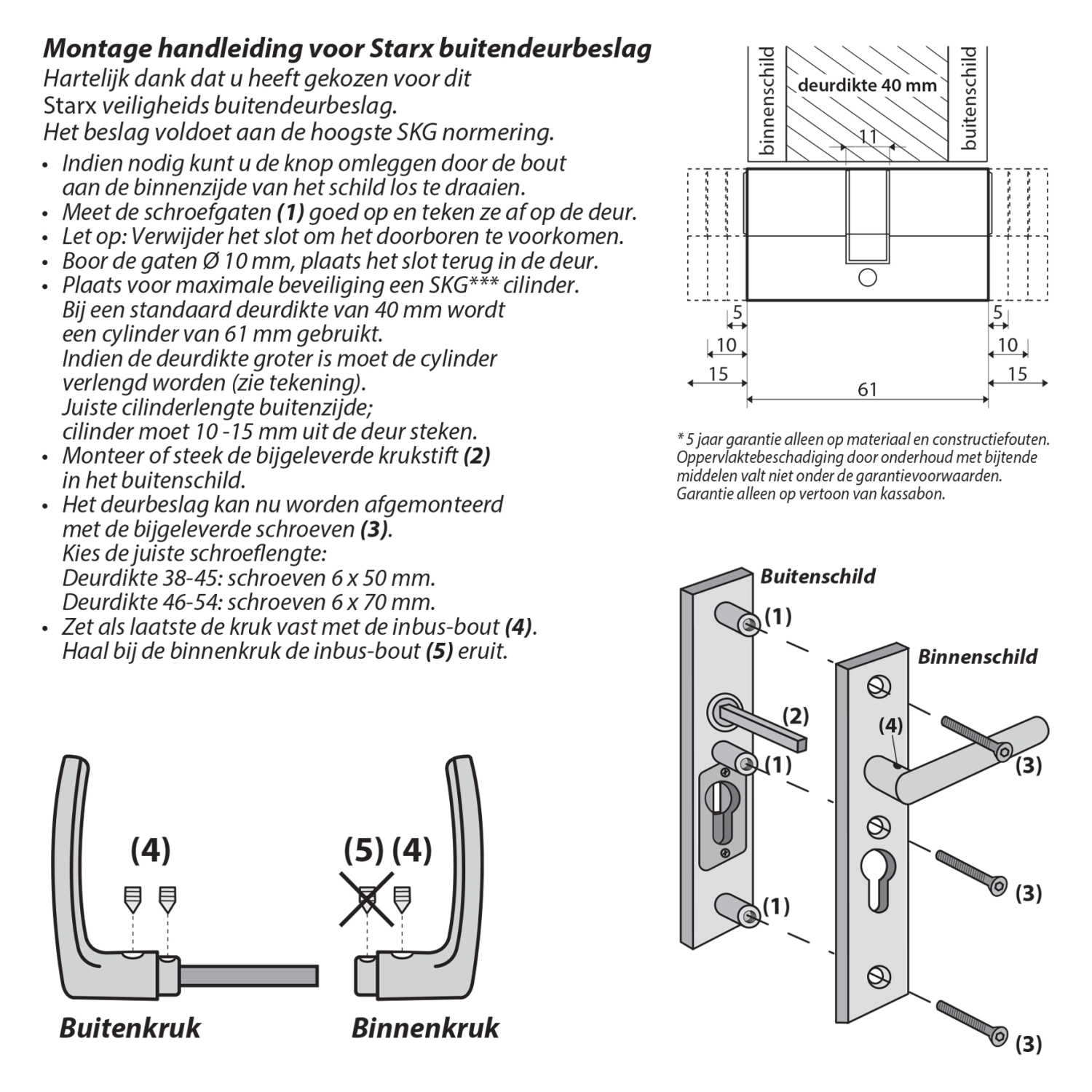 Starx 86.101.37 Veiligheidsbeslag - Krukgarnituur - SKG3 - Langschild - Aluminium - Zwart
