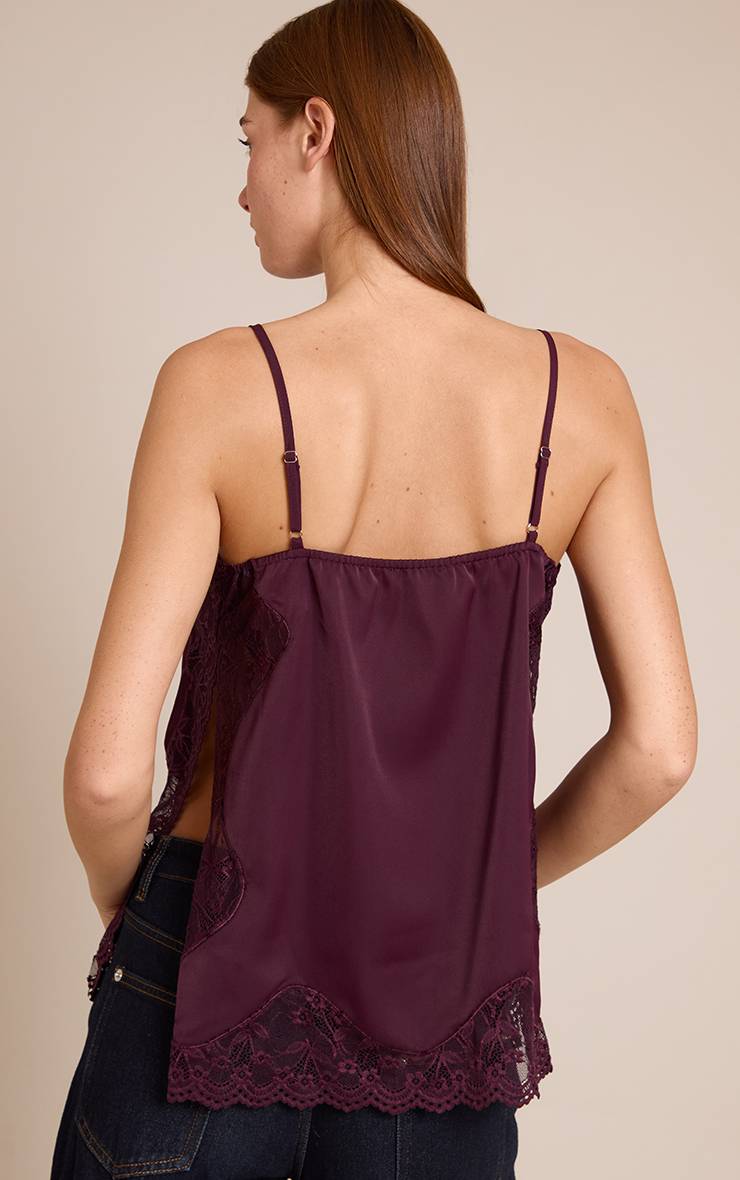 Dark Plum Top Caraco À Bretelles Crème Avec Détails De Dentelle Tissée