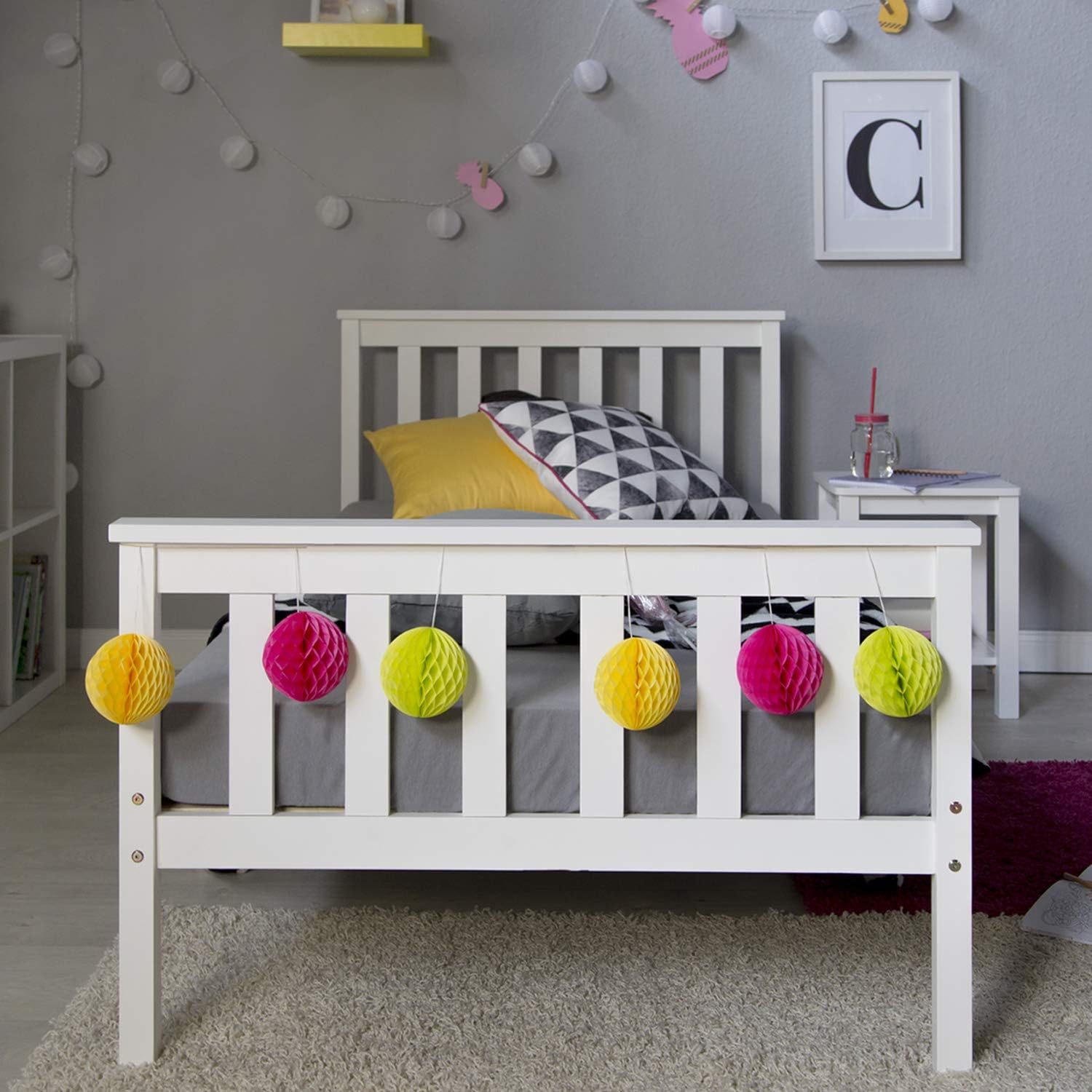 Homestyle4u Kinderbett Holzbett 90x200 mit Lattenrost Weiß Bett Bettgestell Jugendbett Kiefer Holz Massivholz