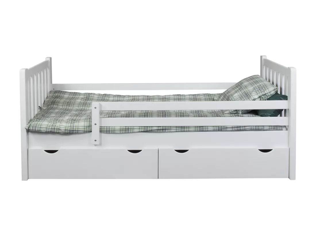 Tina 90x200 lit enfant en bois avec tiroirs, couleur blanc