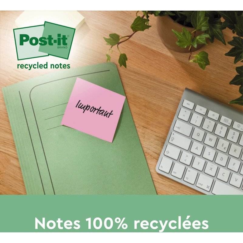 Notes repositionnables recyclées couleurs nature Post-It - bloc de 100 feuilles