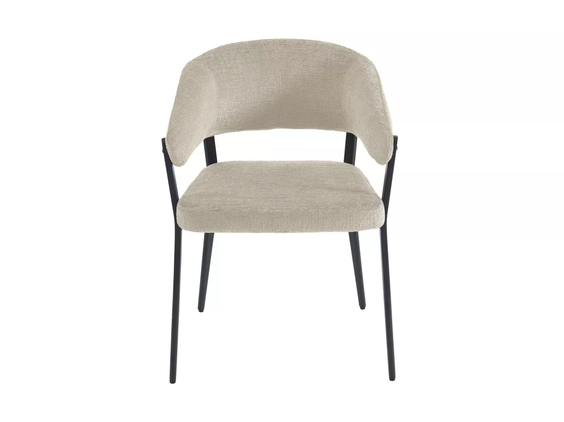 Lot de 6 chaises avec accoudoirs en tissu et métal noir - Beige - AVRELA