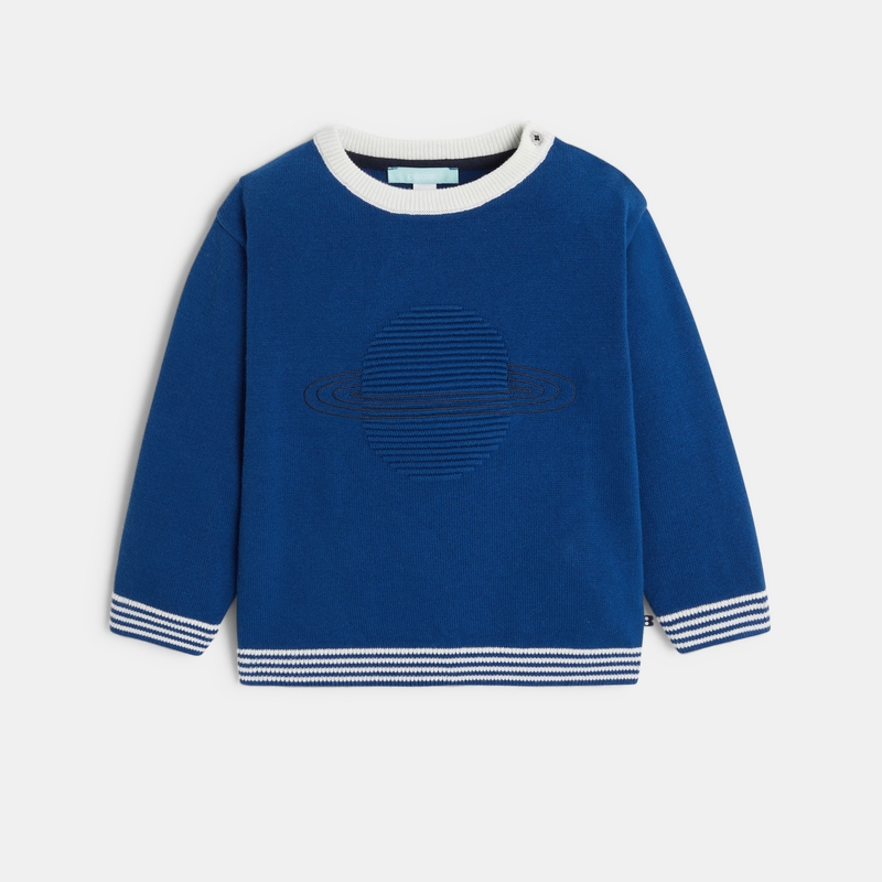 Pull maille tricot planète en relief bleu bébé garçon