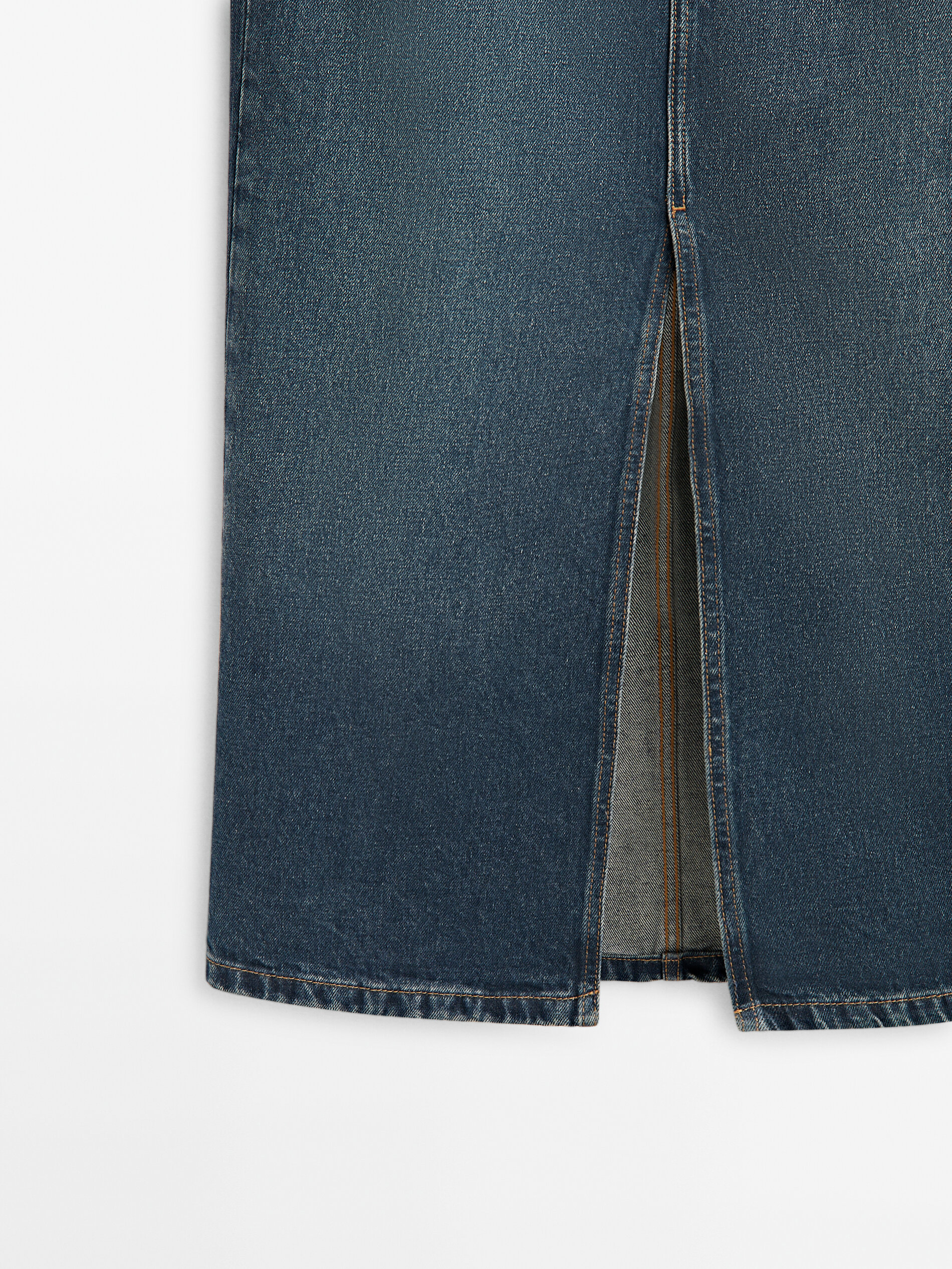 Saia jeans de cintura alta com efeito lavado - AZUL MÉDIO