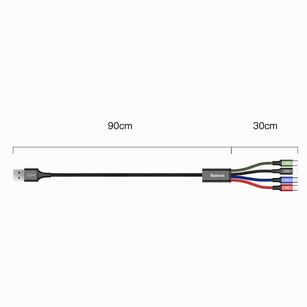 (1.2m) 4in1 USB A 3.5A Ladekabel Nylon Geflecht - 2 x USB C / 1 x Micro USB / 1 x Lightning