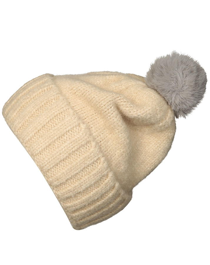 Wintermütze CHIC mit Kunstfellbommel in beige