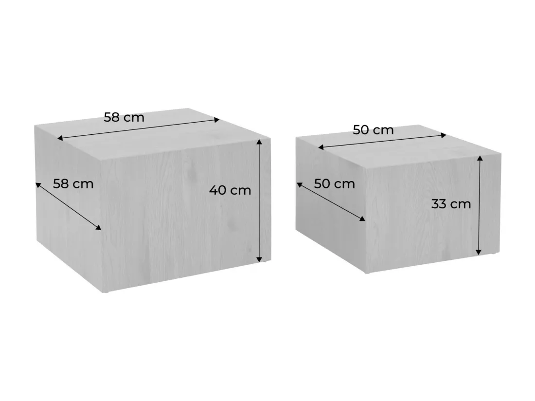 Lot de 2 tables basses effet marbre noir PAROS. L 58 x l 58 x H 40cm / L 50 x l 50 x H 33cm