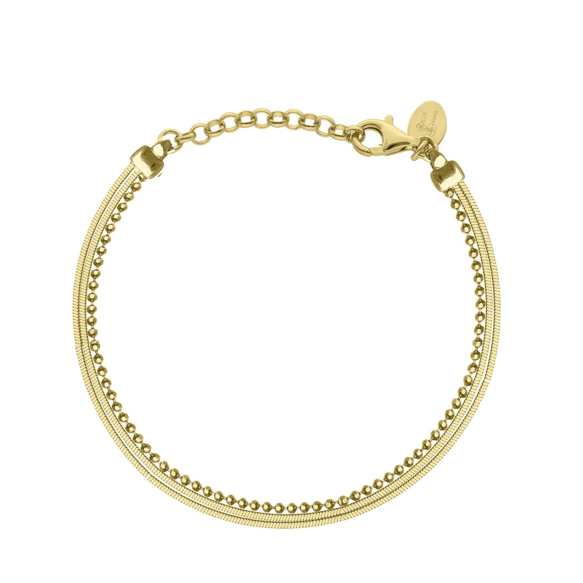 Bracelet Argent Doré Triples Mailles Serpentine Et Maille Ronde Diamantée