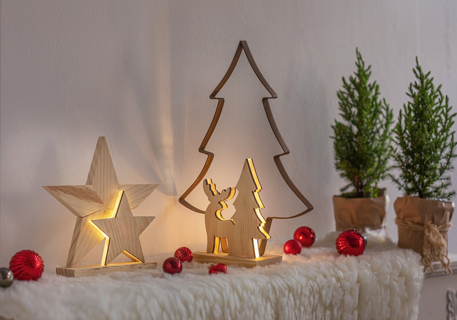 FRANK FLECHTWAREN | LED decoratieve metalen kerstboom, 24,5 x 7 x 36 cm, spar, metaal, acryl