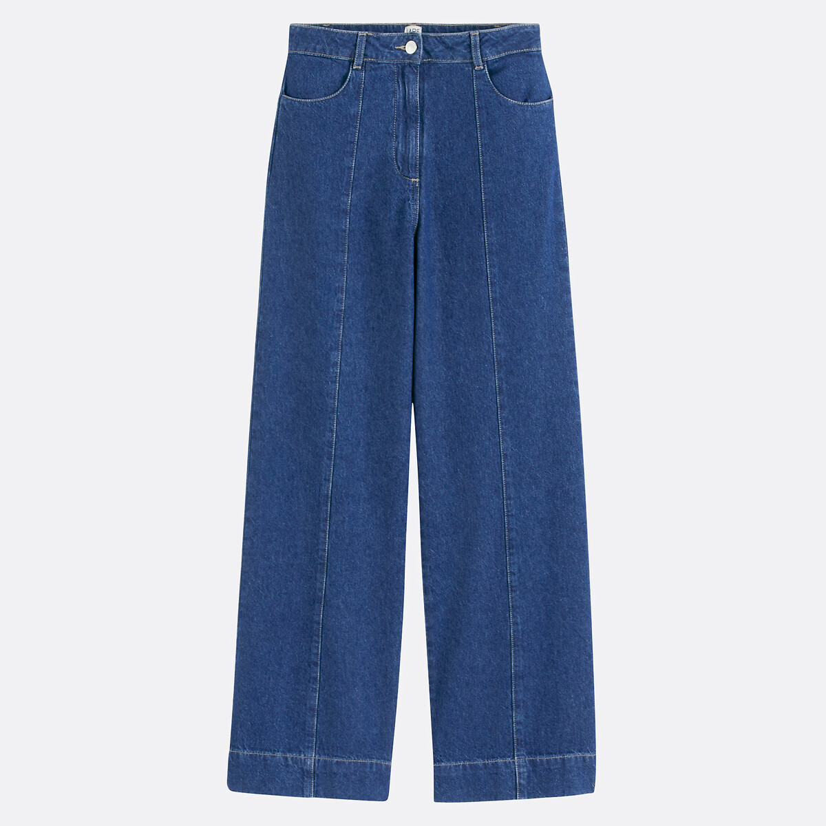 COLEÇÕES LA REDOUTE<br>Calça jeans de perna larga, detalhes de costura, cintura alta