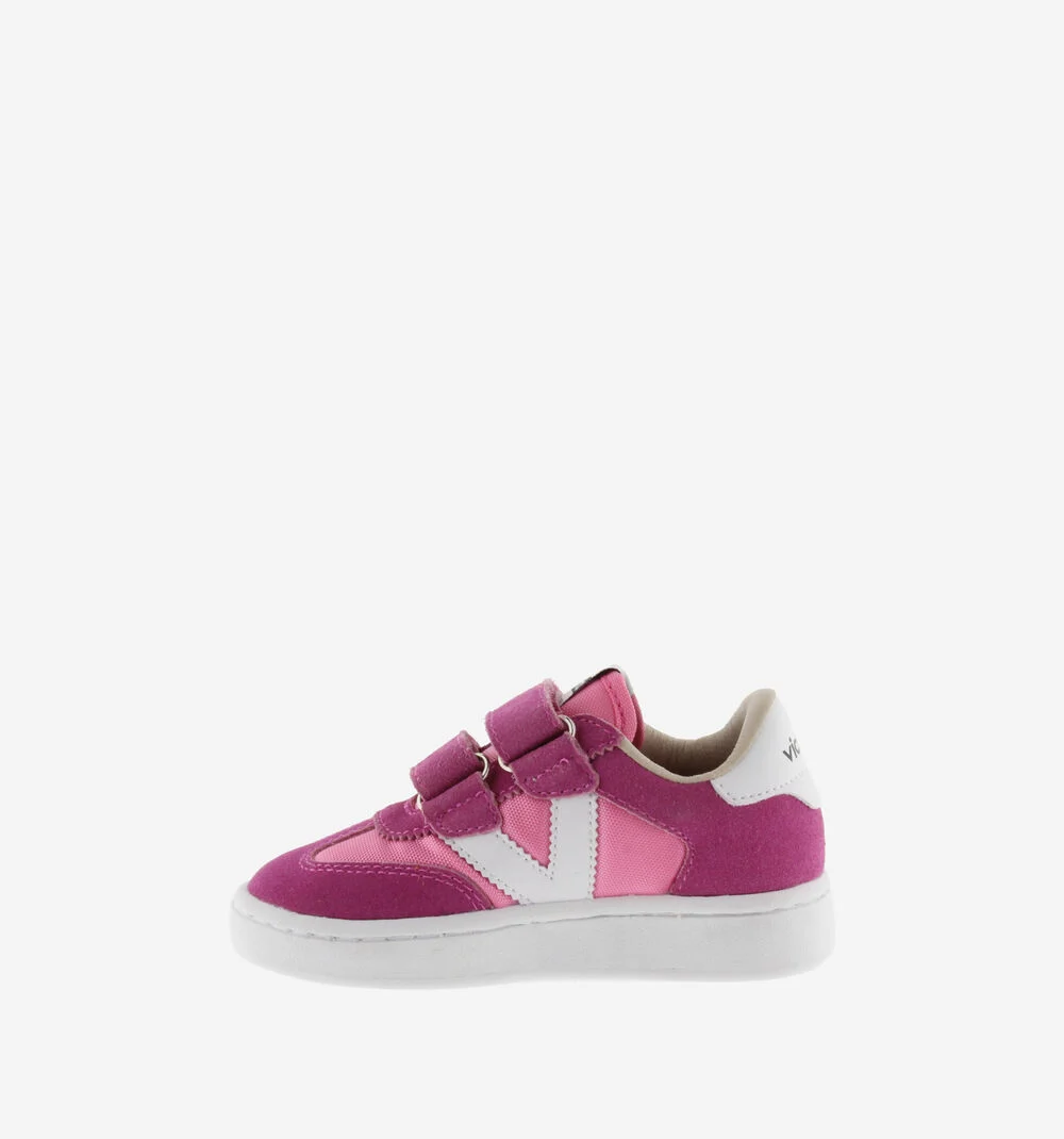 MILLAS BRIDES NYLON ET CUIR FENDU Baskets monochromes pour enfant FUCSIA