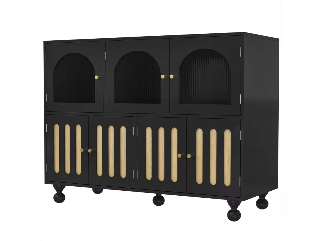 Buffet noir contemporain avec verre changhong,d120cm×h90cm