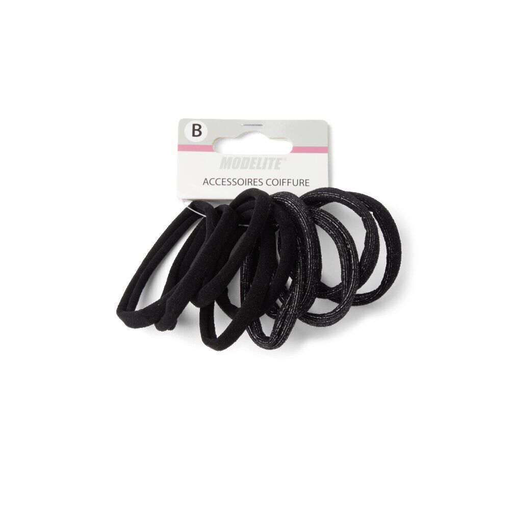 Lot de 10 élastiques à cheveux mousse polyester noir et argenté