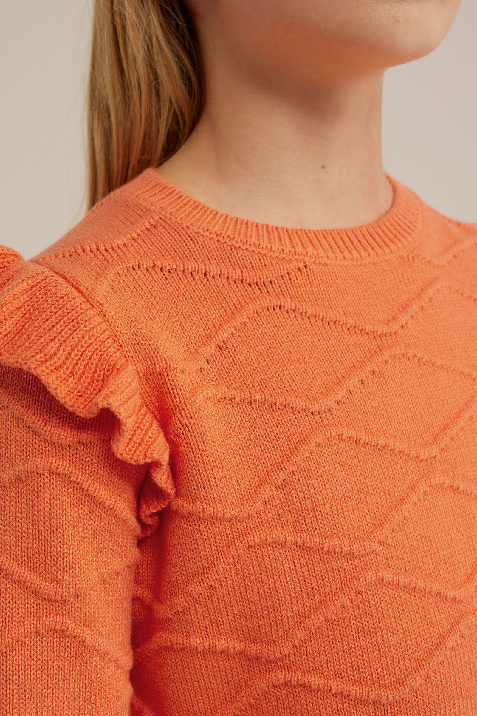Meisjes gebreide trui met ruches WE Fashion Koraalroze