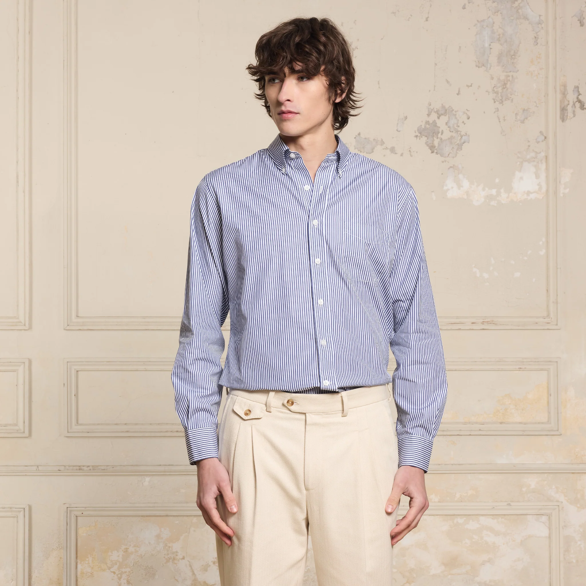 Blue and white striped giza cotton shirt