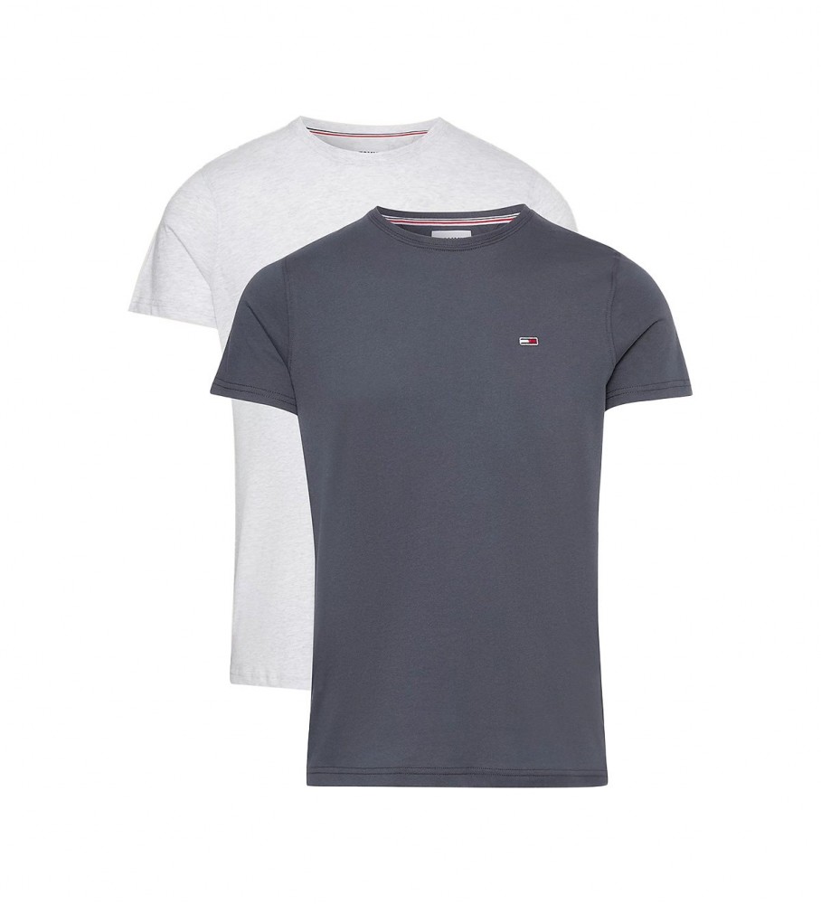 Conjunto de 2 camisetas Tommy Jeans Essential Slim Fit, cinza e preta.