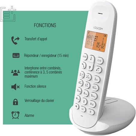 Téléphone sans fil Logicom DECT ILOA 155T SOLO WHITE AVEC REPONDEUR