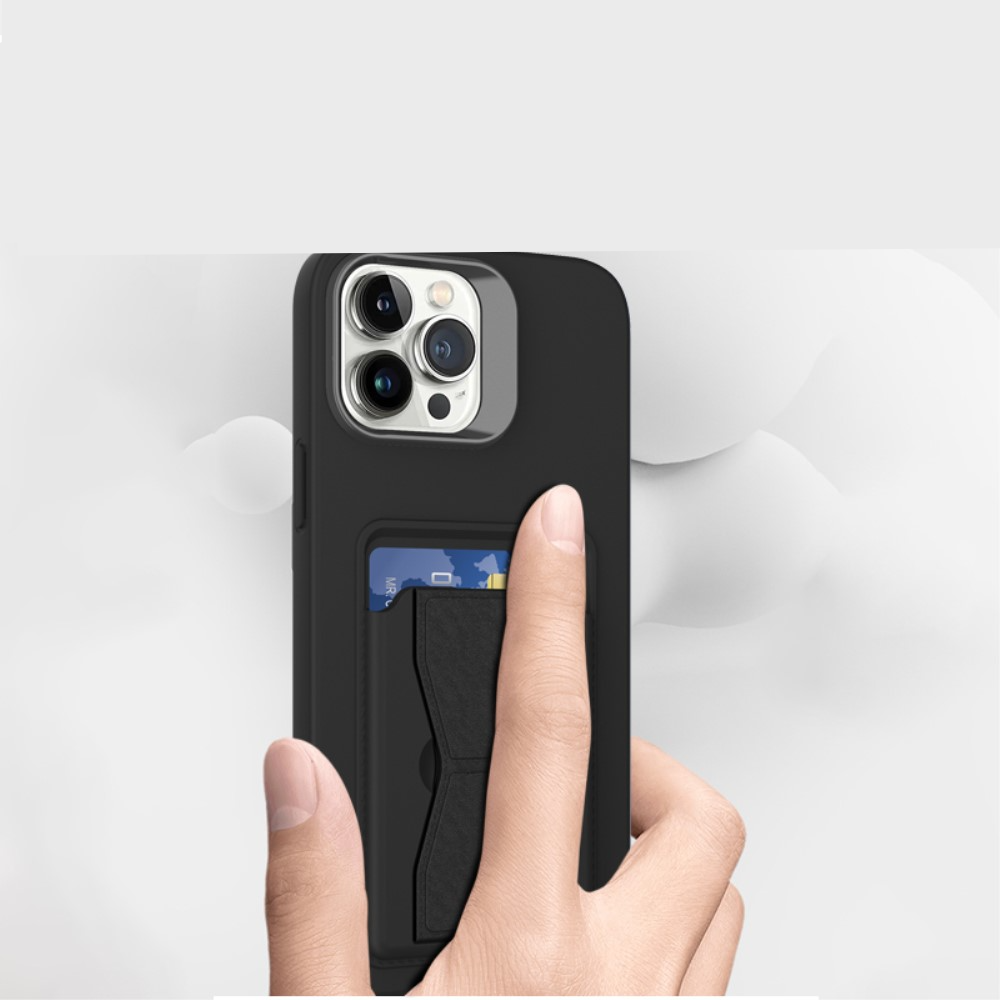 iPhone 15 Pro Max Gummi Hülle mit Kartenfach   Kickstand Aufsteller - Dunkelblau