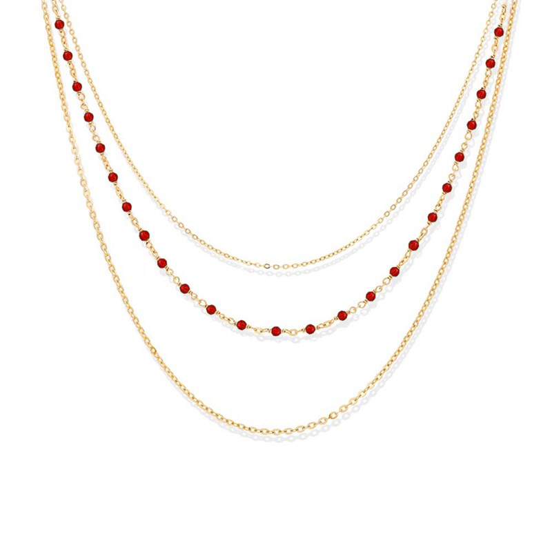 Collier Argent Doré Triple Collier Petite Perles Pierre Tourmaline
