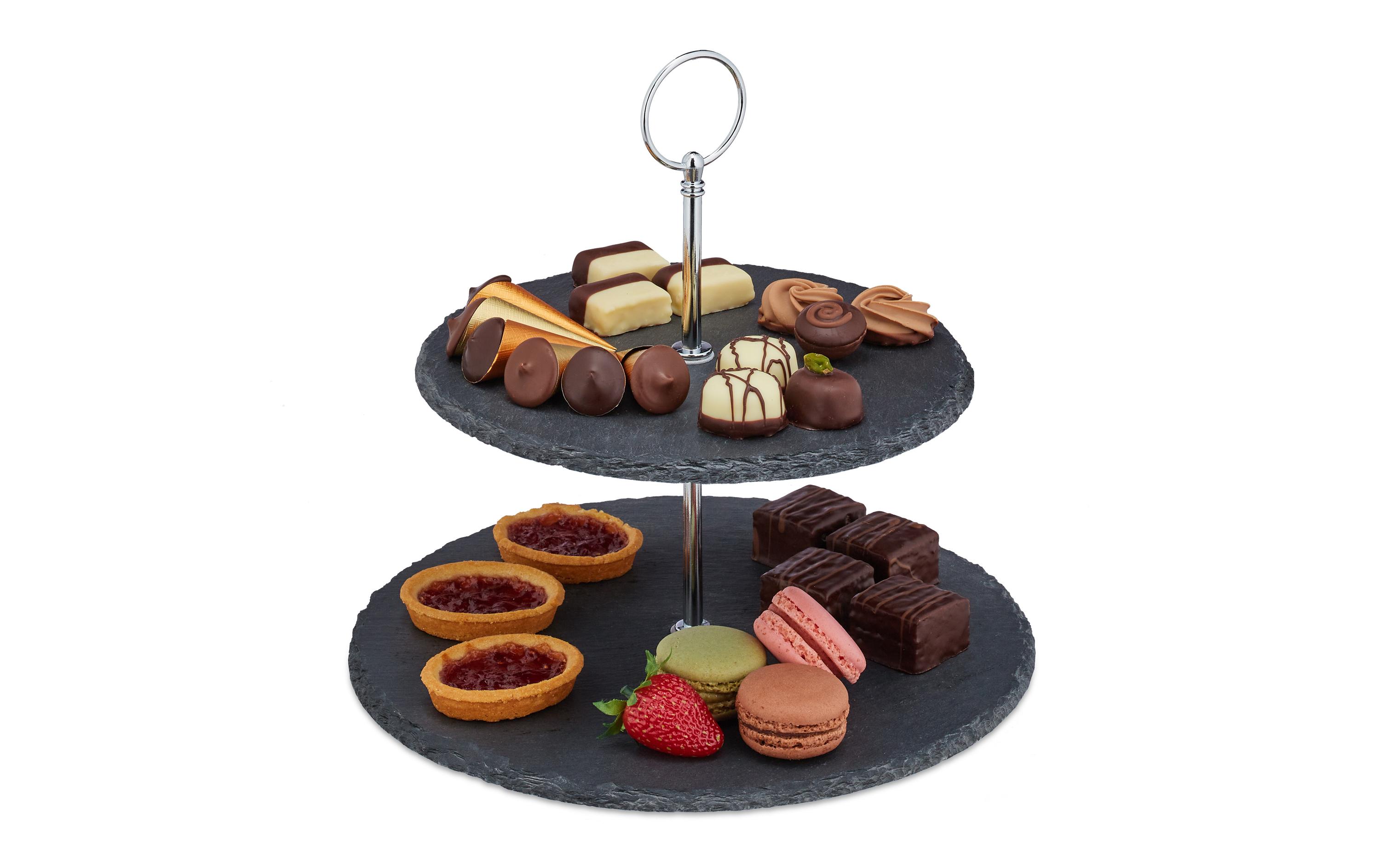 Etagere 2-stufig, Anthrazit/SilberRunde Servieretagere