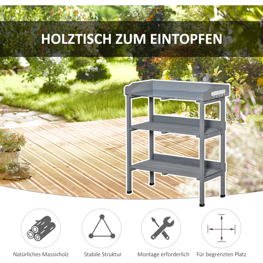 Outsunny Gärtnertisch mit Metall-Arbeitsfläche grau