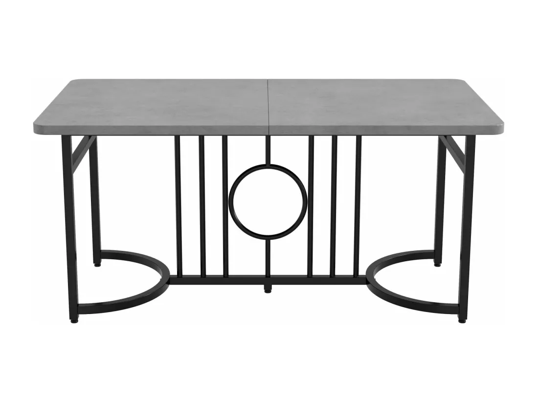 Table de salle à manger moderne et minimaliste, 158 x 76 x 75 cm, facile à installer, non pliable, pieds en métal noir (aspect béton)