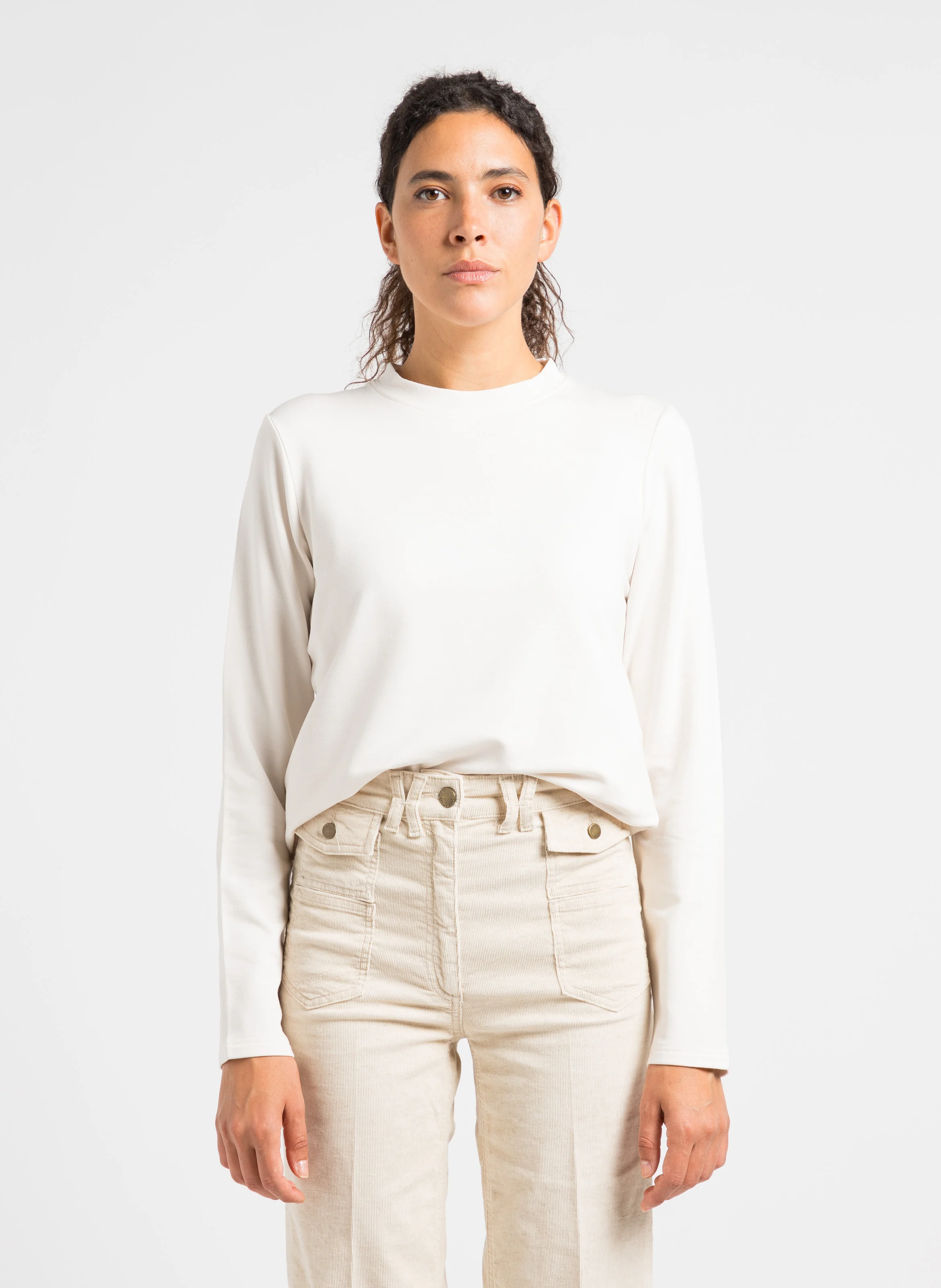 Tee-shirt col rond droit | Beige