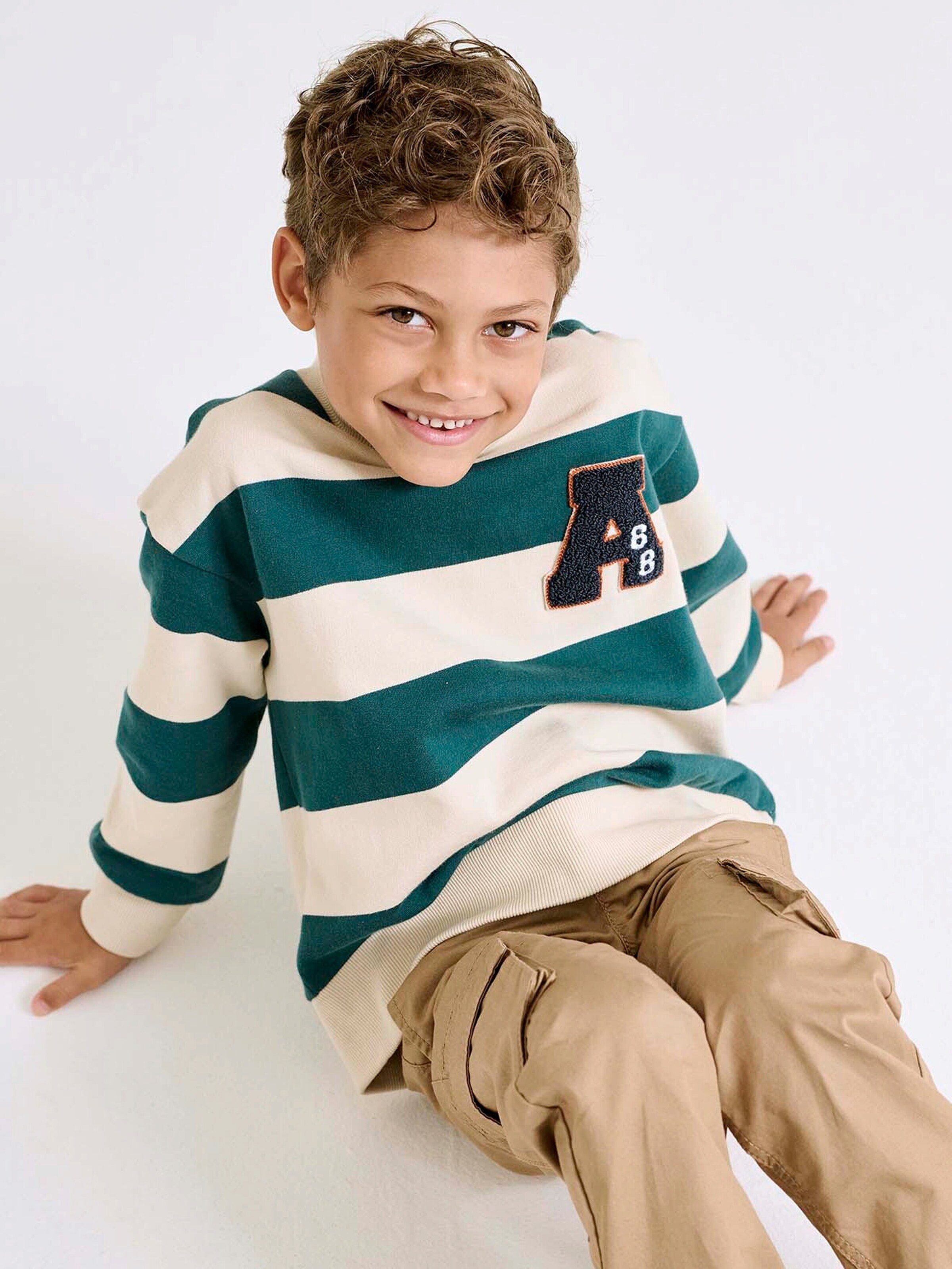 Vertbaudet Jungen Sweatshirt mit Frottee-Patch smaragdgrün