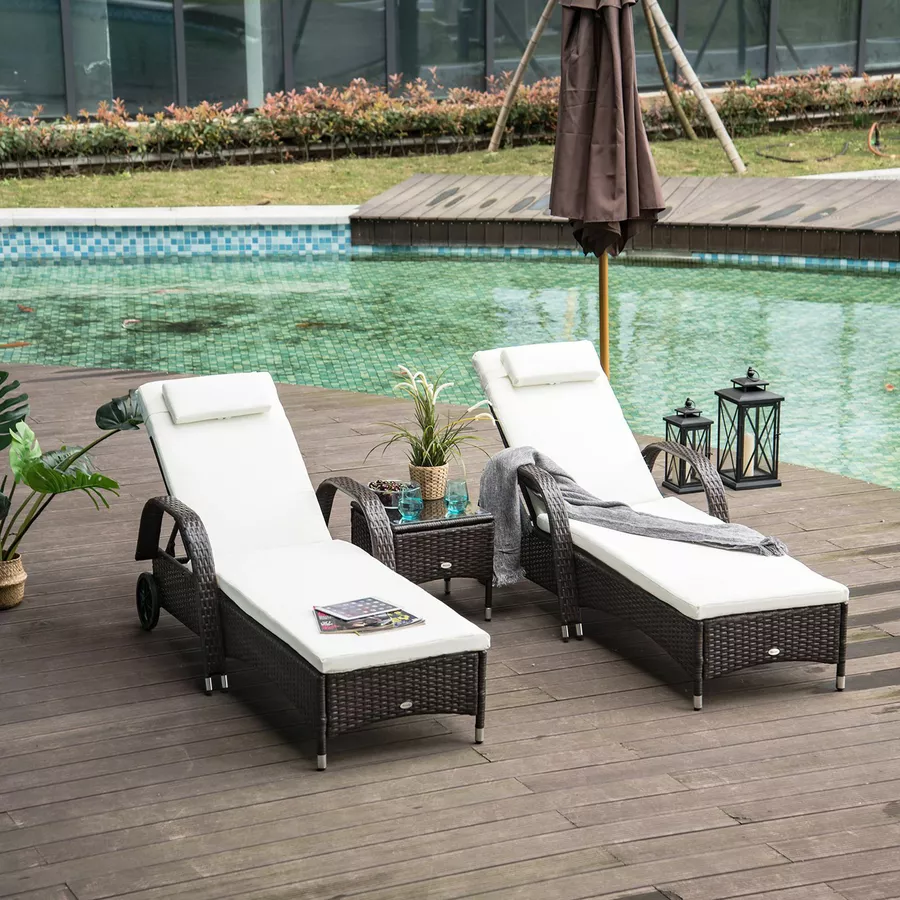 Outsunny Rattan Sonnenliegen mit Tisch braun