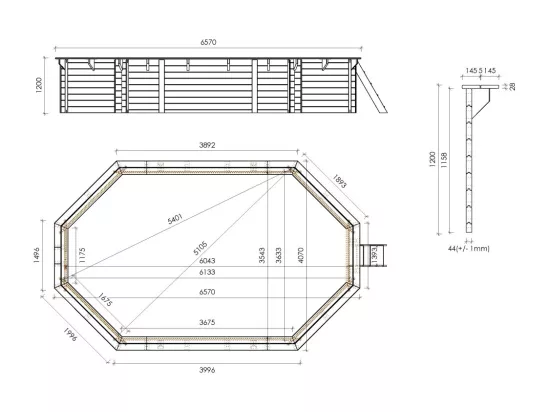 Piscine en bois 6,57x4,07 - H.1,20 m - avec filtration et coffre - BAS748OSPI+SZA - ALTANKA