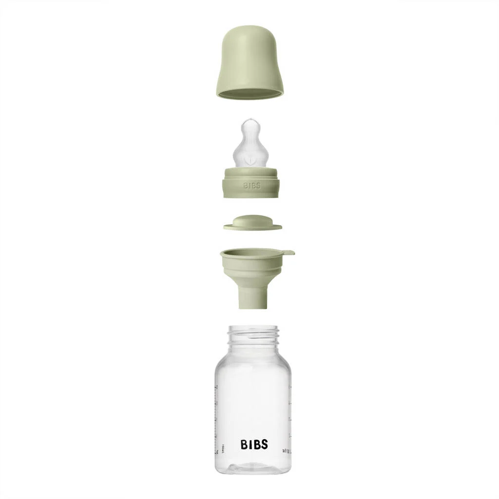 BIBS Babyfles 150 ml - Sage - met silicone speen en opvouwbare trechtertje