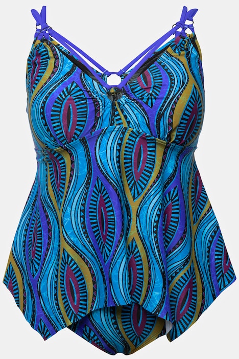 Tankini, grafischer Druck, Softcups, Zipfelsaum